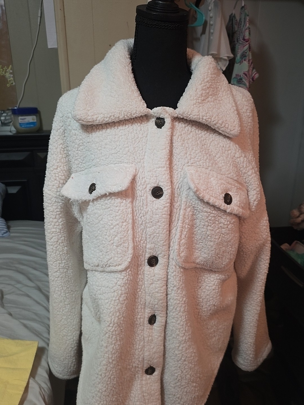 Ci Sono Cream Teddy Sherpa Button-Front Jacket